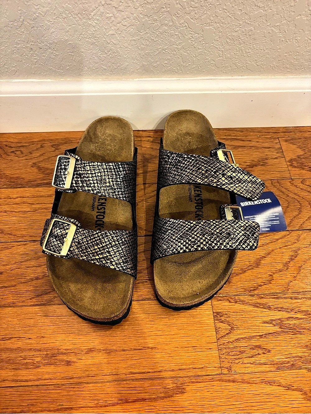 Birkenstock Arizona Two-Strap Sandals Black & Gold EU 39 NWT